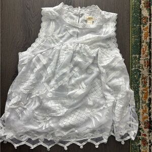 anthropology White Lace Top with Intricate Design